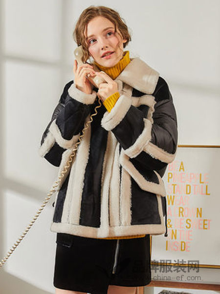 拉贝缇女装2018冬季韩版翻毛领加厚颗粒羊毛大衣