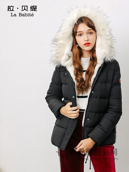 拉贝缇女装2018冬季仿羊羔绒外套大毛领加厚羽绒服短款