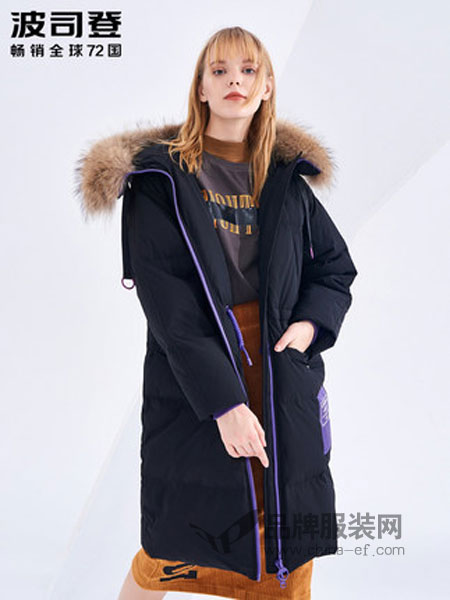 上羽羽绒服2018秋冬大毛领中长款连帽羽绒服