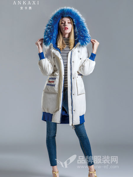 安卡茜女装2018秋冬新款韩版大口袋刺绣加厚外套中长款潮