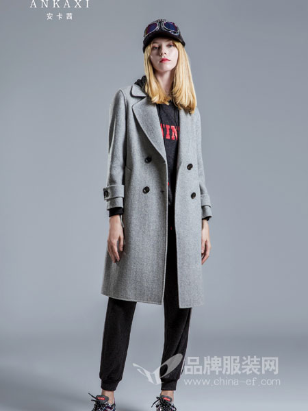 安卡茜女装2018秋冬新款羊毛大衣中长款双面呢外套