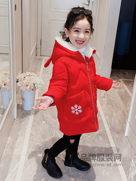 黑尼木木童装2018冬季洋气童装韩版中长款小女孩棉袄