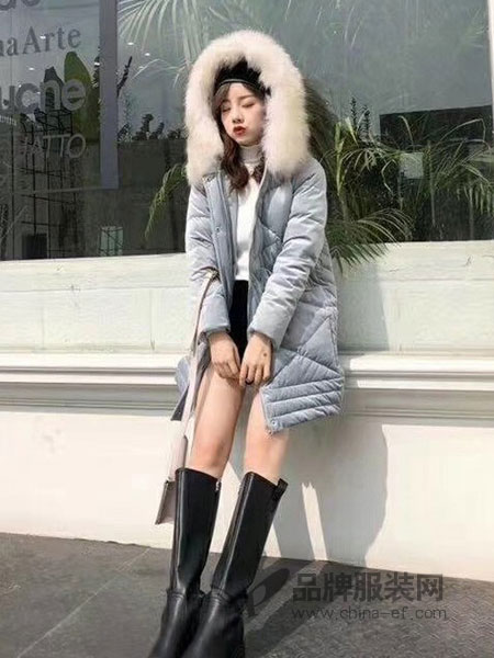 Qstyle女装2018秋冬金丝绒中长口袋百搭小个子外套羽绒服