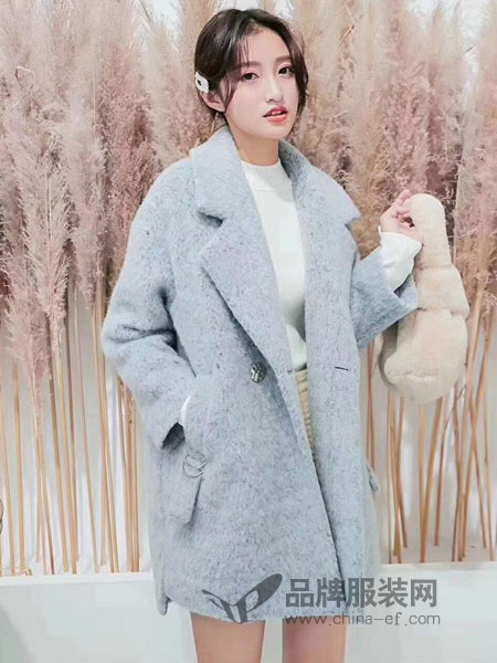 Qstyle女装2018秋冬宽松羊羔毛加厚中长呢外套呢子大衣