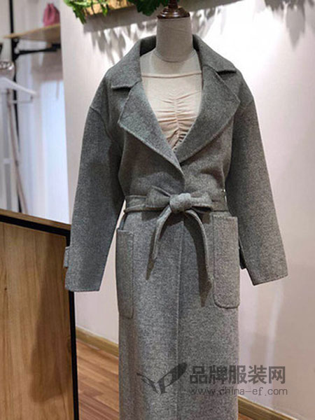 摩兰度女装2018秋冬新款韩版时尚高档纯色腰带毛呢大衣