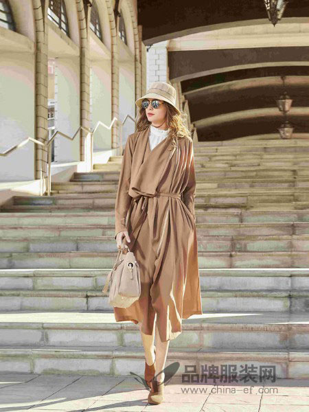 娅尼蒂凘女装2018秋冬新款西装领系带纯色风衣中长款长袖外套潮