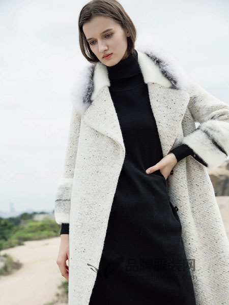 巴丽景女装2018冬季羊羔毛中长款翻领外套