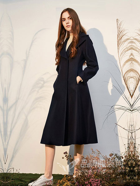 施华布朗女装2018秋冬新款修身显瘦风衣式中长款外套