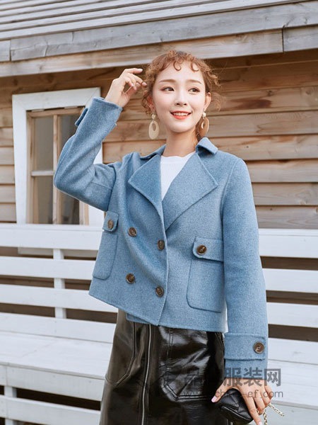 天使韩城TSHC女装2018秋冬短款羊毛呢子上衣羊毛羊绒尼外套