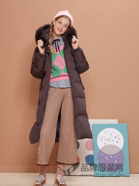 THE CLIZY女装品牌2018冬季长款面包服字母立领棉袄外套
