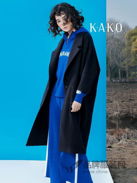 KAKO女装品牌2018冬季时尚风衣韩版长款外套