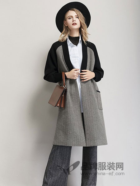 艾米女装品牌2018秋冬复古格纹宽松时髦显瘦个性百搭中长款开衫外套
