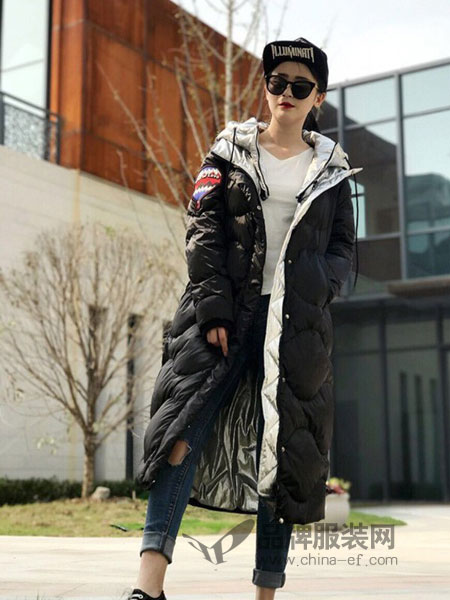 莱尔维思女装品牌2018秋冬韩版连帽面包服保暖长款过膝外套