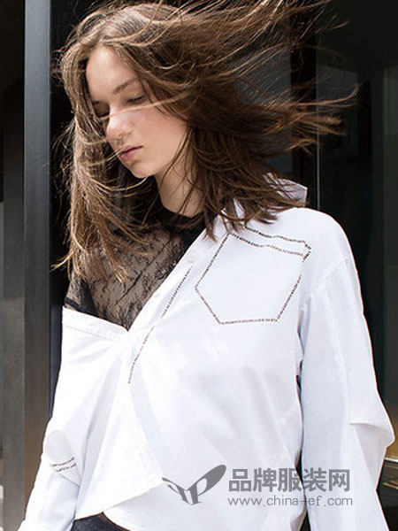 西子印象女装品牌2019春季质感衬衫撞色设计感宽松白衬衫