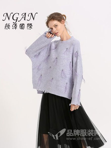 颜泽NGAN女装品牌2018冬季 破边 不规则下摆毛针织衫上衣