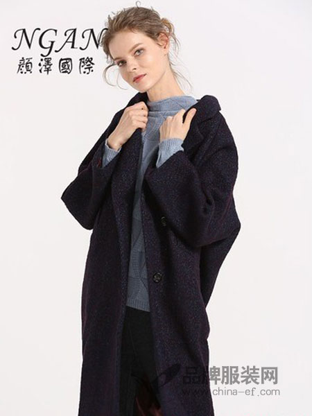 颜泽NGAN女装品牌2018冬季枣红寇形优雅知性翻领羊毛呢外套