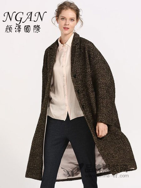 颜泽NGAN女装品牌2018冬季羊毛混纺丝个性简约粗毛呢外套