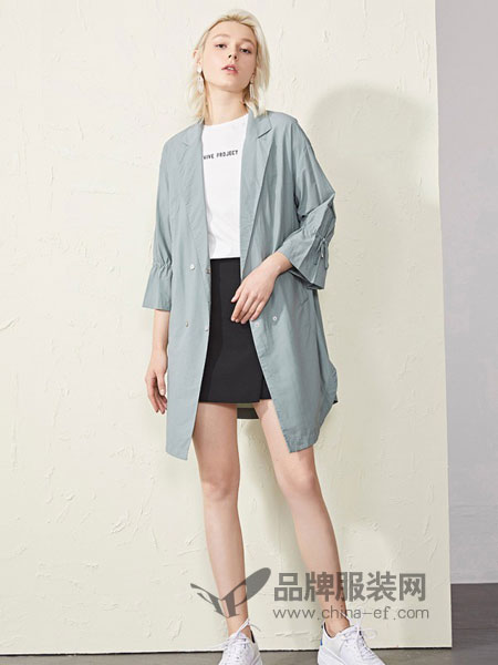 恩瑞妮、迪卡轩女装品牌2019春夏韩版新款休闲修身人字纹泡泡袖呢子外套