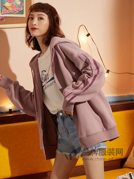 唐狮休闲品牌2019春季韩版宽松针织拉链开衫卫衣女外套