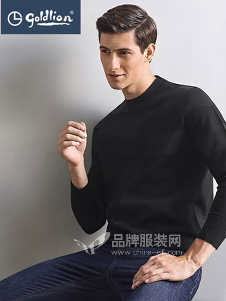 金利来男装(福建代理)男装品牌2018秋冬不规则几何图案拼接套头毛衣