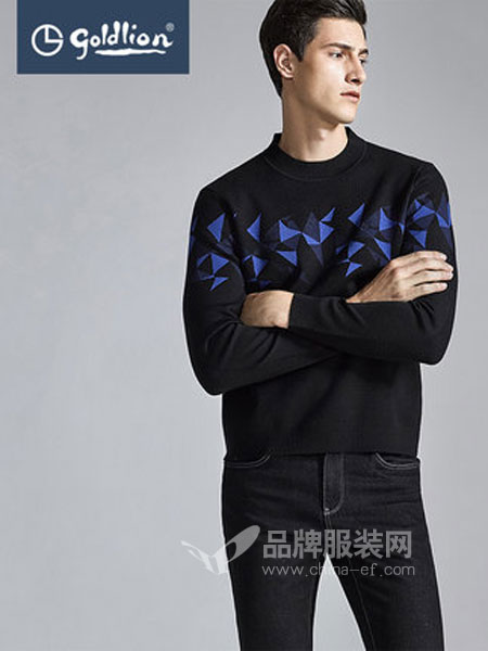 金利来男装(福建代理)男装品牌2018秋冬撞色V领时尚套头毛衣