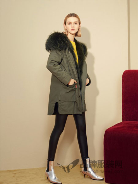 朗蔻LOAMAXY女装品牌2018秋冬大衣中长款宽松气质皮草外套