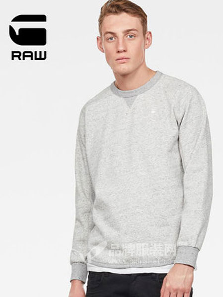 G-Star Raw休闲品牌2019春季纯色圆领套头简约休闲卫衣