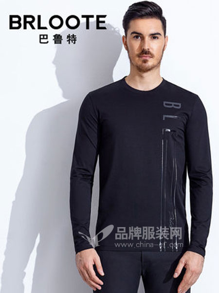 巴鲁特男装品牌2019春季运动黑色圆领修身卫衣外套
