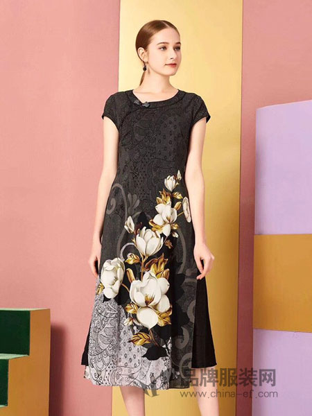 卡宴妮女装品牌2019春夏双层旗袍桑蚕丝两件套