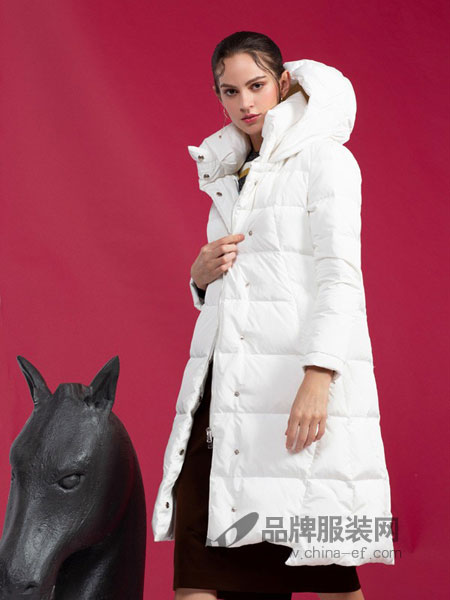 迪图女装品牌2018冬季新款白色毛领外套中长款时尚韩版