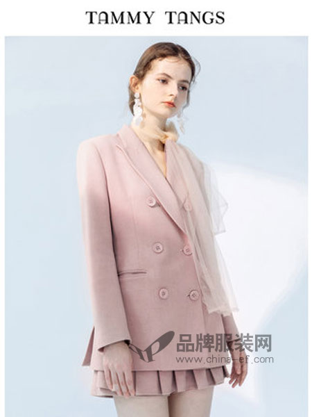 糖力潮品女装品牌2019春季休闲小西服双排扣西装外套