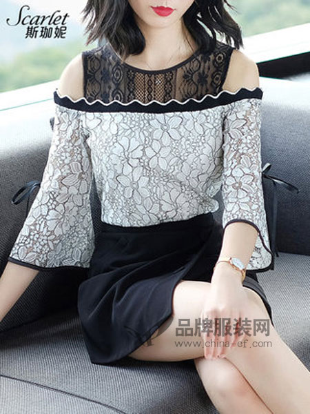 Scarlet斯珈妮女装品牌2019春季洋气超仙欧货蕾丝衫