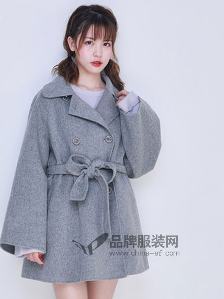 NICE CLAUP（奈思河）女装品牌2018冬季系带斗篷下摆毛呢外套