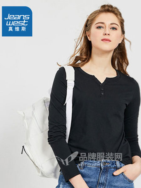 真維斯休閑品牌2019春季半開門襟小V領(lǐng)衣服內(nèi)搭打底衫潮