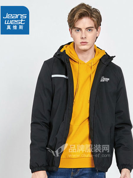 真维斯休闲品牌2019春季港风连帽印花外套休闲厚修身衣服潮