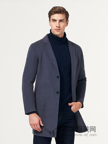男装品牌2018秋冬新款毛呢大衣中长款羊毛大衣双面呢子外套