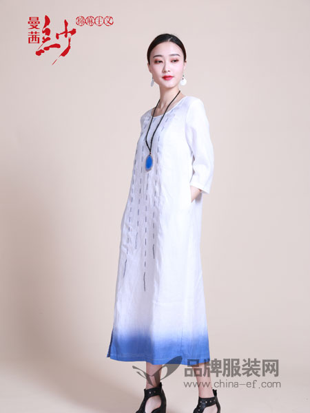 曼茜纱女装品牌2019春夏刺绣宽松中国风文艺禅意禅茶服