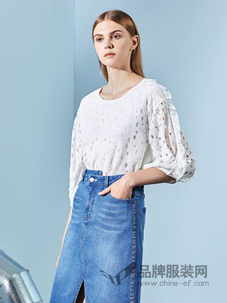 澳莉丝女装品牌2019春季宽松气质蕾丝衫镂空雷丝V领上衣潮