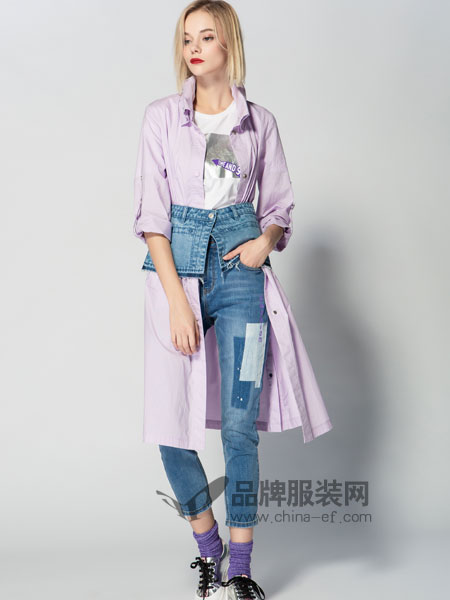JA&EXUN女装品牌2019春季时尚拼接假两件套中长款外套