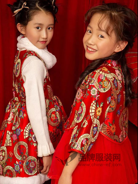 爱法贝童装品牌2019春季刺绣中国风加厚连衣裙