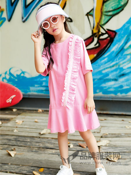 玛玛米雅童装品牌2019春夏韩版新款儿童纯棉拼接圆领连衣裙