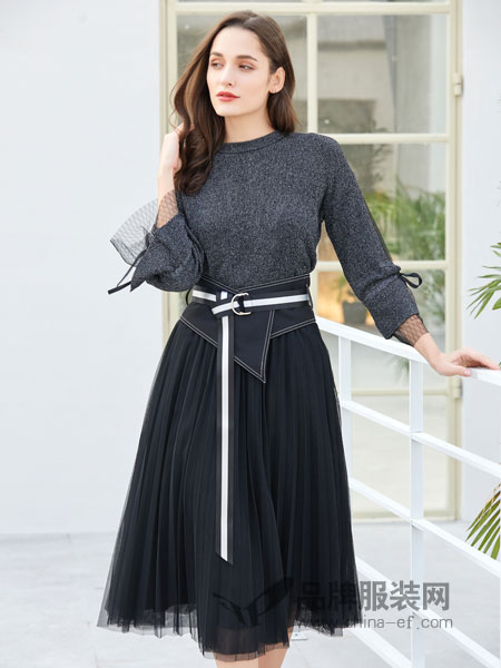 金蝶茜妮女装品牌2019春夏洋气连衣裙两件套装裙