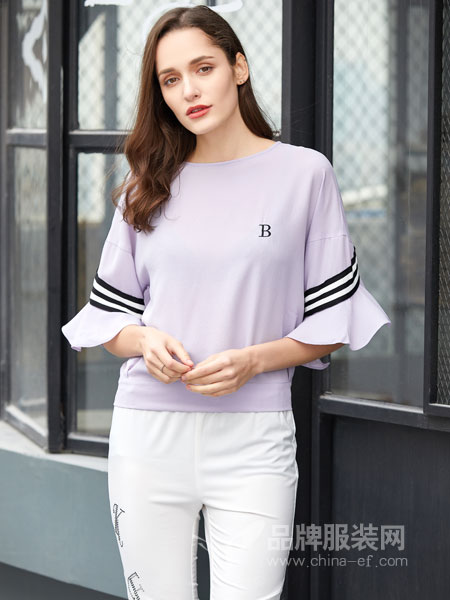 金蝶茜妮女装品牌2019春夏显瘦时尚短袖长裤两件套潮