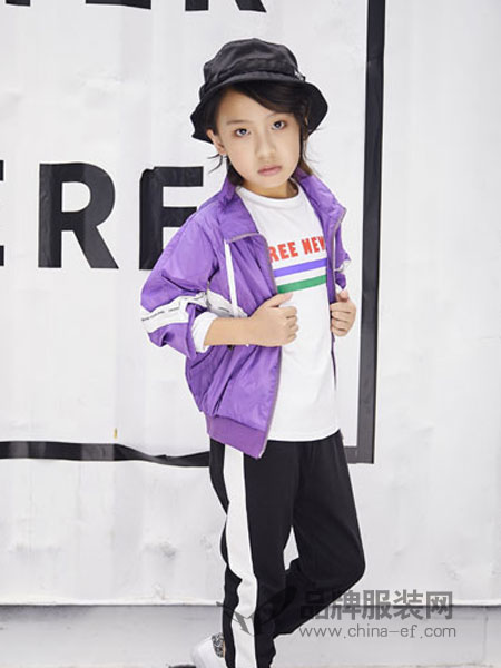 欧卡星童装品牌2019春季潮衣小女孩中大童织带紫色外套女童夹克衫