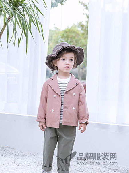 安米莉童装品牌2019春季新款潮纯色双排扣韩版短外套
