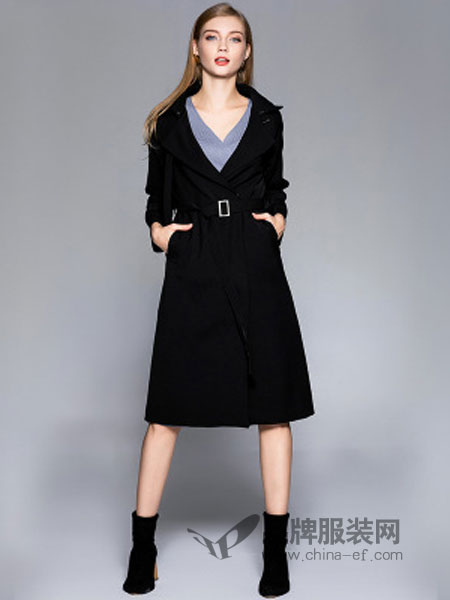 缇子TYZEE女装品牌2018冬季新款修身显瘦九分袖收腰简约气质外套