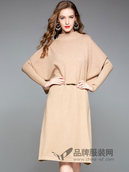 缇子TYZEE女装品牌2018冬季新款针织蝙蝠衫配连衣裙套装两件毛衣套裙