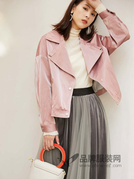 LEISURE女装品牌2019春季韩版时尚休闲西装领宽松长袖皮夹克