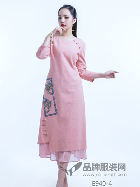 惊意女装品牌2019春季复古棉麻连衣裙中长款两件套套装旗袍中国风茶服