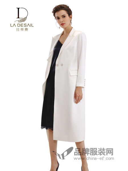 拉蒂赛LADESAIL女装品牌2019春季新款中长款宽松一粒扣西装领长袖外套